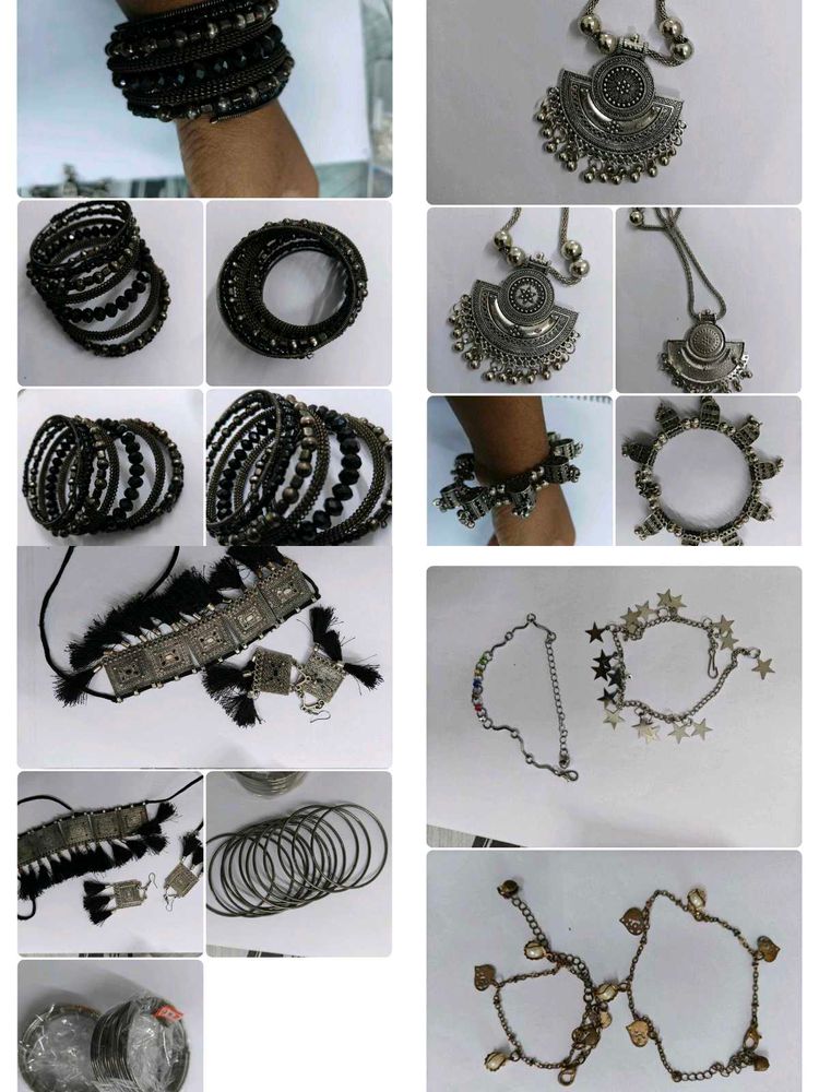 Boho Oxidised Silver Necklace &amp; Bangle Set