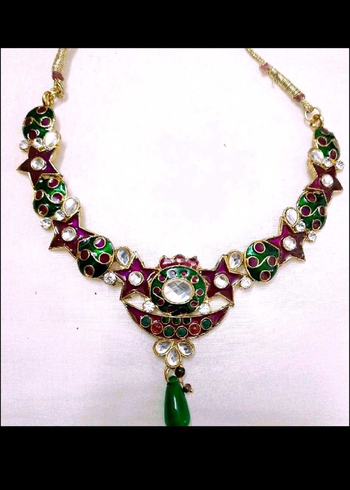combo Exquisite Kundan &amp; Emerald Necklace Set