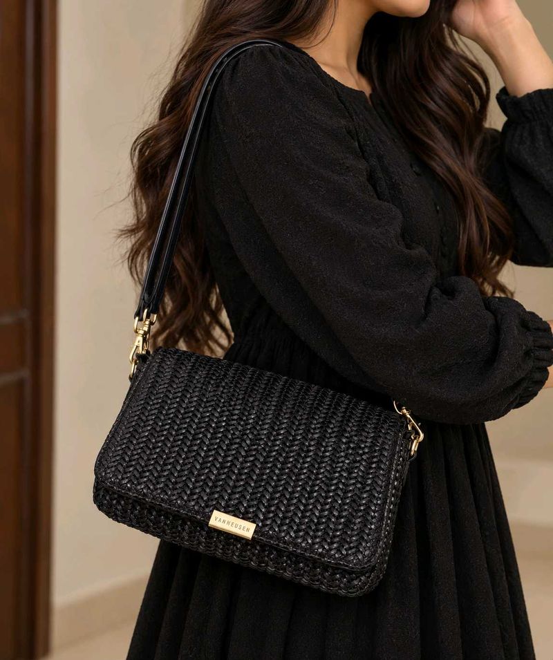 Chic Black Woven Crossbody Bag