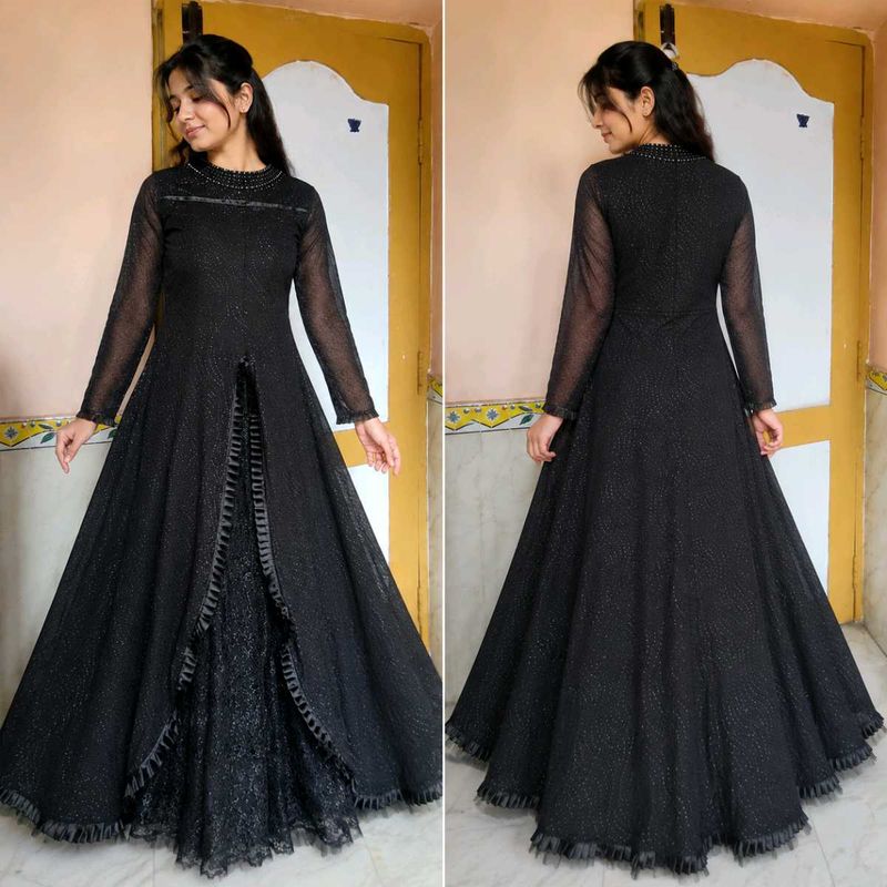 Elegant Black Sequined Ethnic Gown