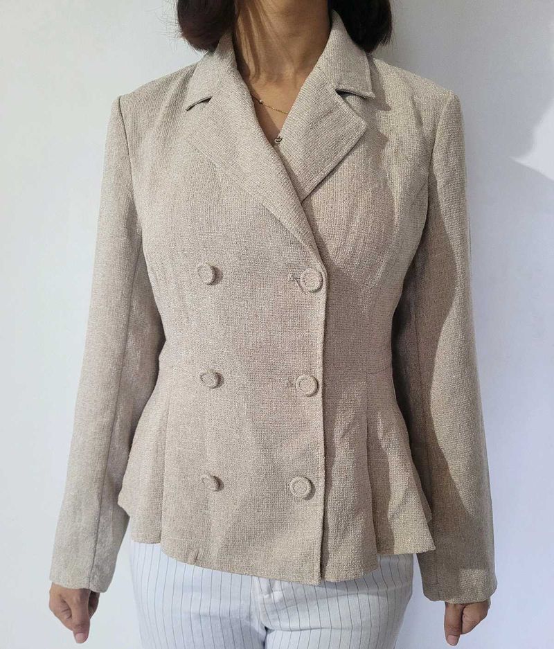 Women's Beige Double-Breasted Blazer