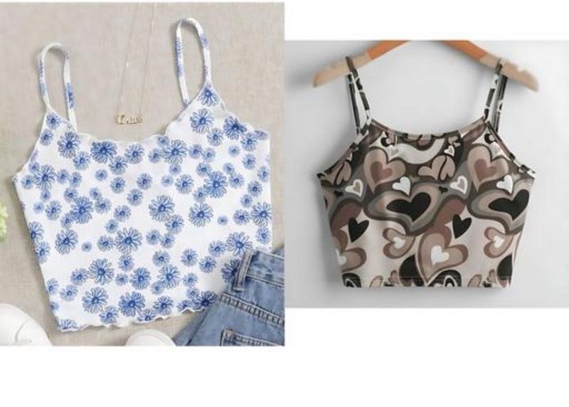 Cute Floral &amp; Heart Print Crop Tops