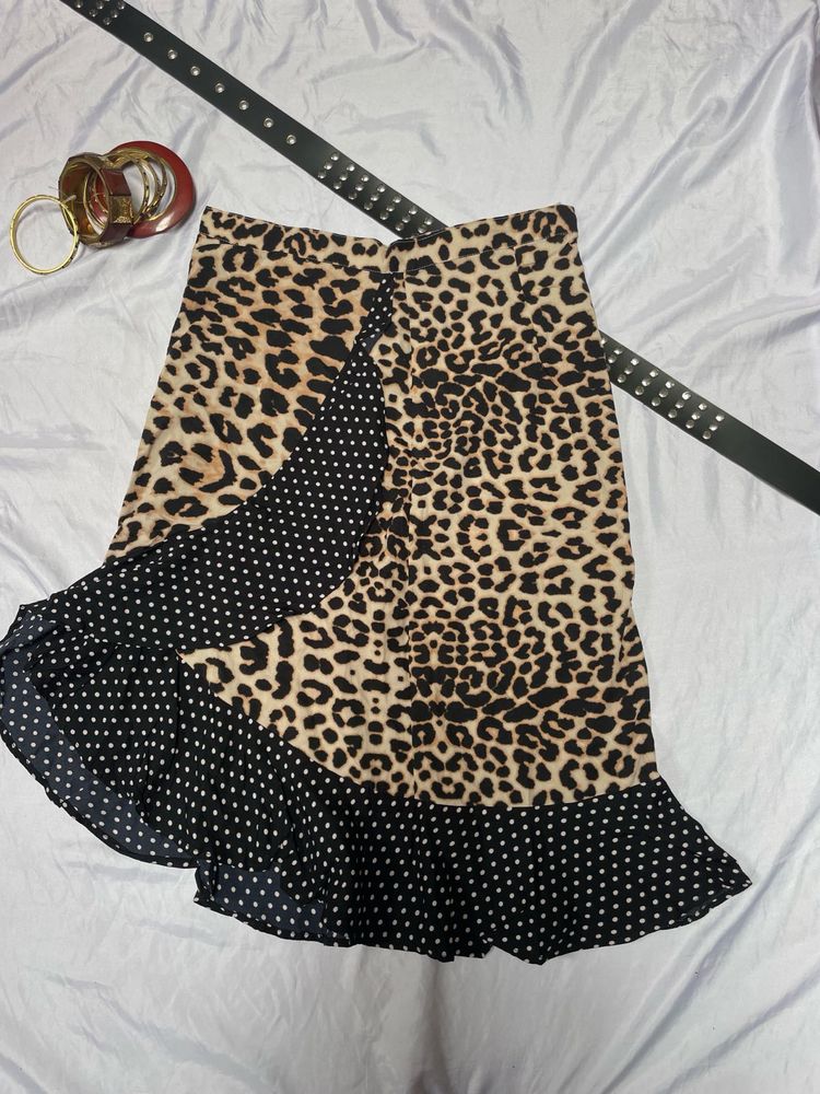 Leopard Print &amp; Polka Dot Ruffle Skirt