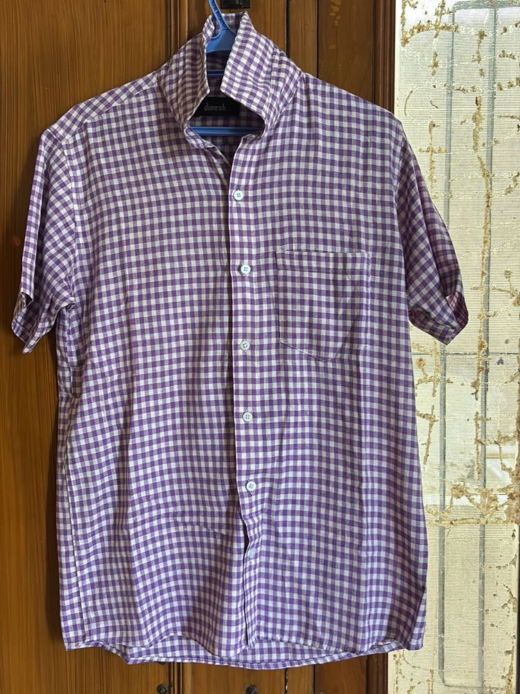 Men's Purple Gingham Short Sleeve Shirt