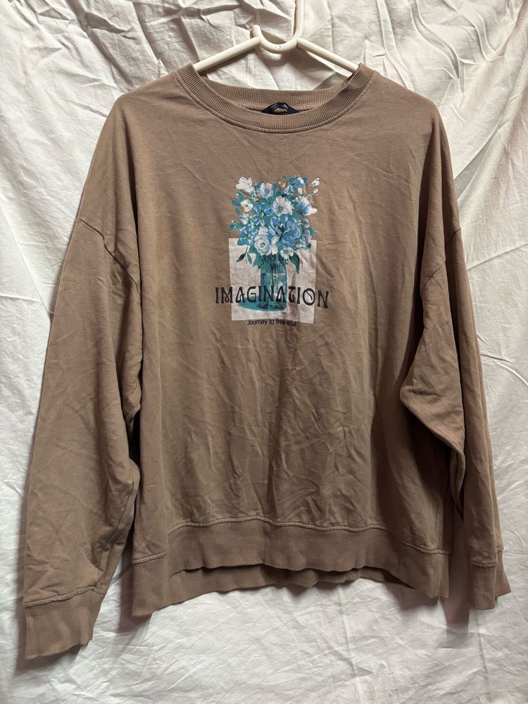 Brown Sweatshirt with Floral Print