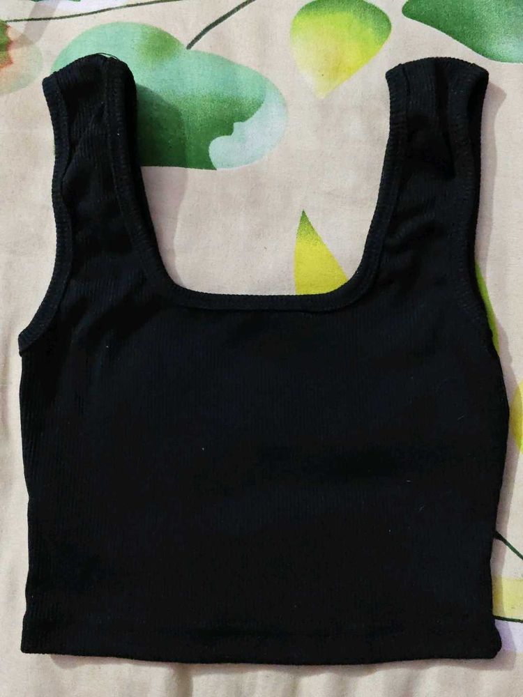 Sleek Black Square Neck Crop Top