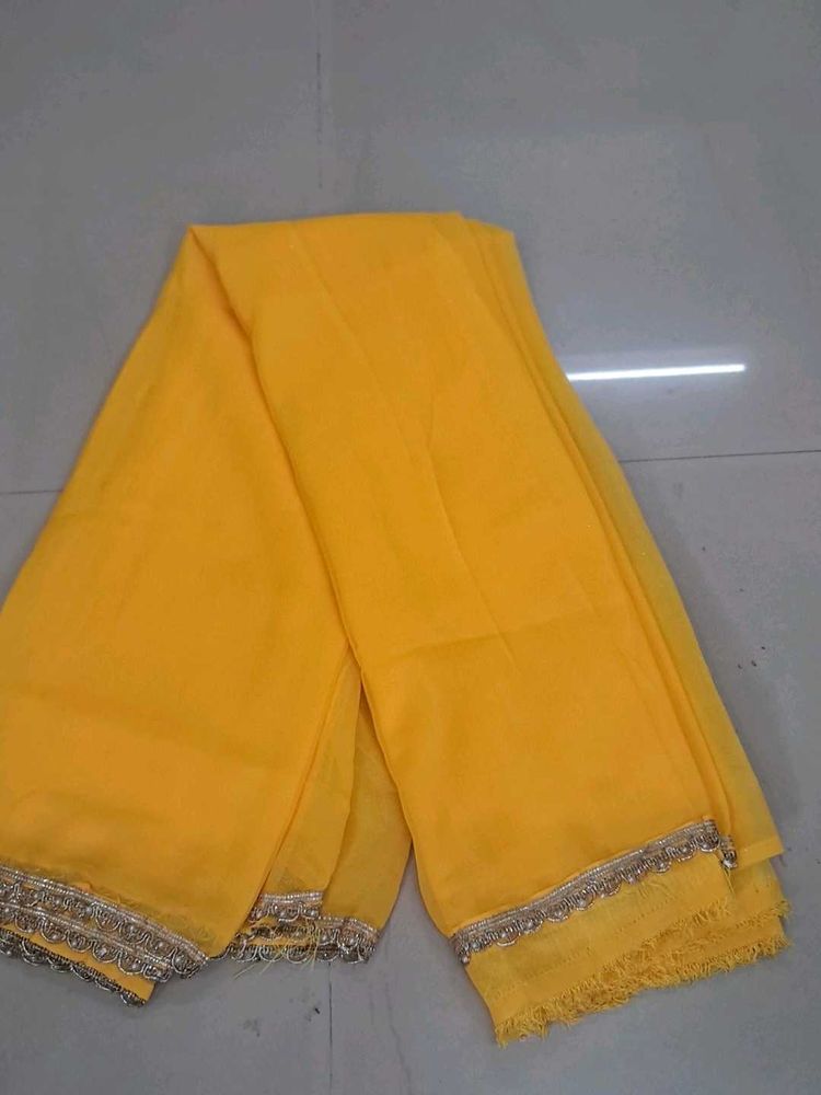 Vibrant Yellow Saree with Silver Border