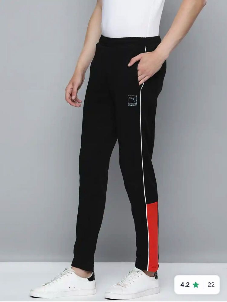 Puma Black Track Pants with Red Stripe