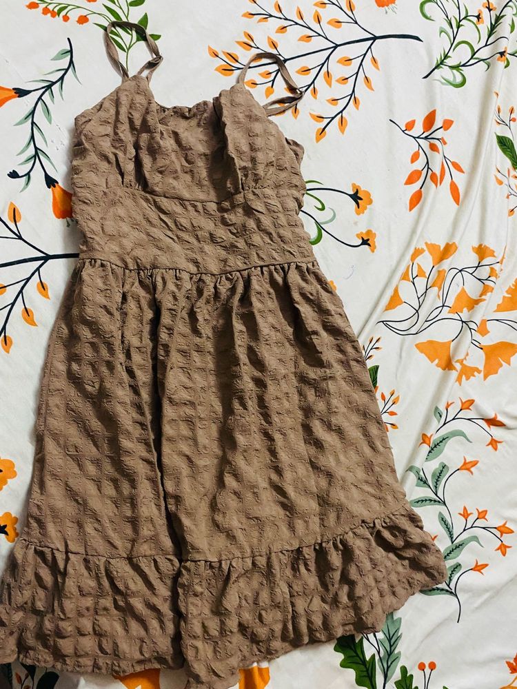 Brown Textured Mini Dress