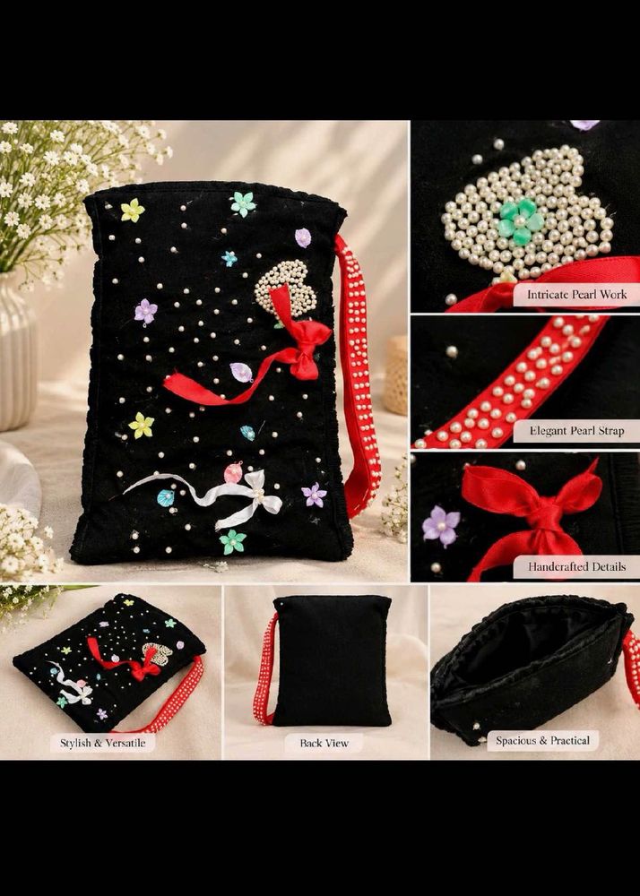 Embellished Black Clutch Bag