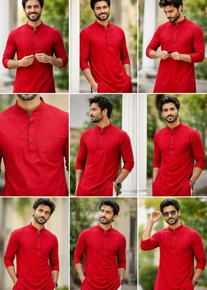 Men Stylish Pure Cotton Red Stiched Kurta