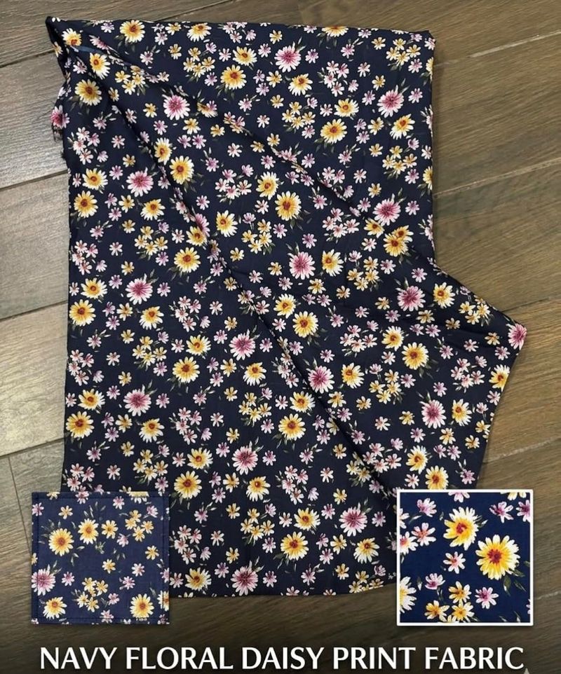 women suit  fabric Navy Floral Daisy Print Fabri