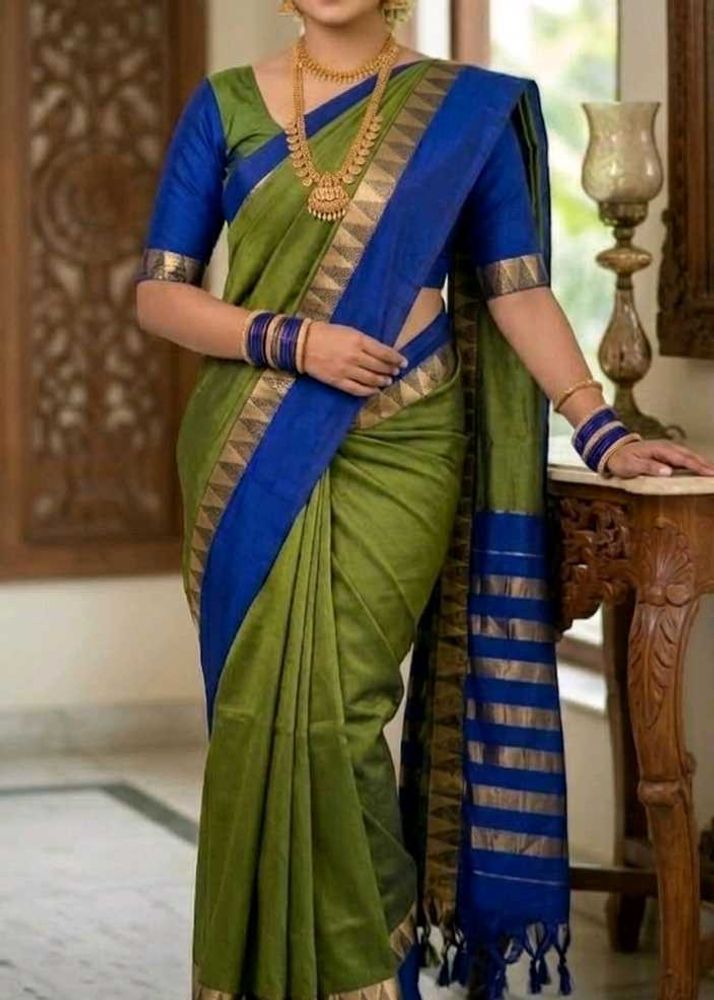 Green Silk Sari with matching stitched Blouse