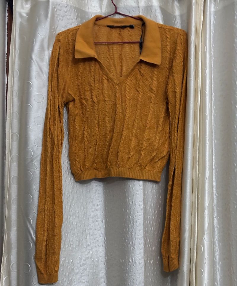 Yellow Knit-Textured light Sweater