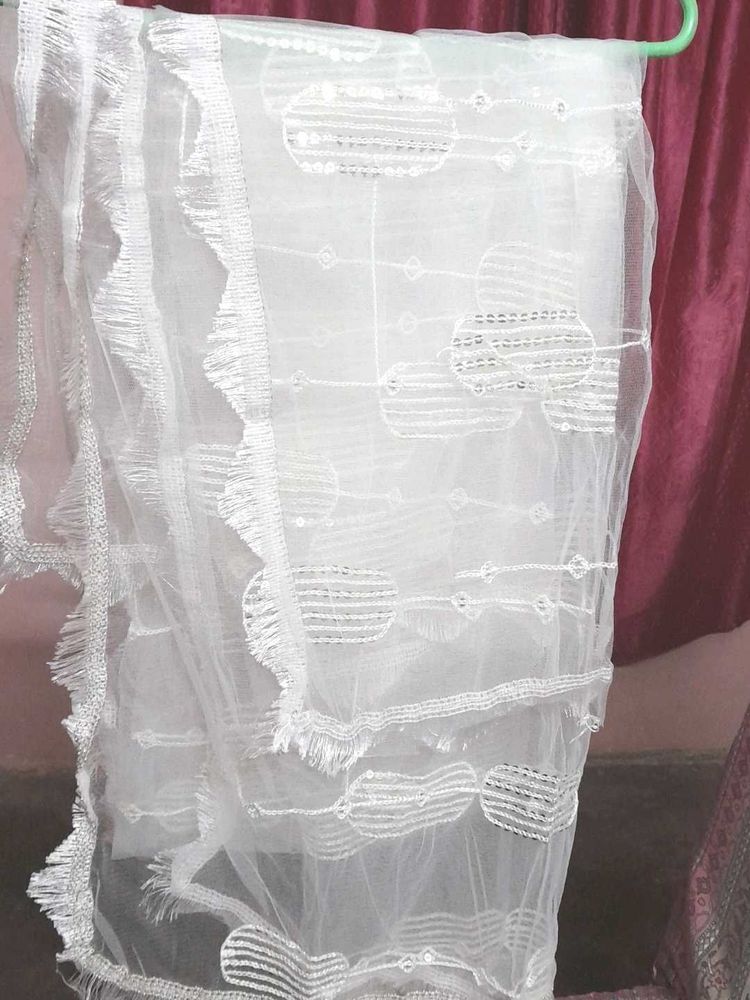 White Net Dupatta With Embroidery