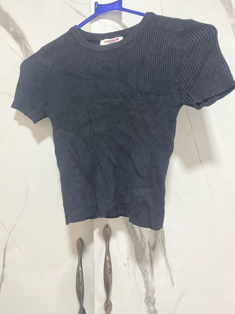 Black Ribbed Knit Top