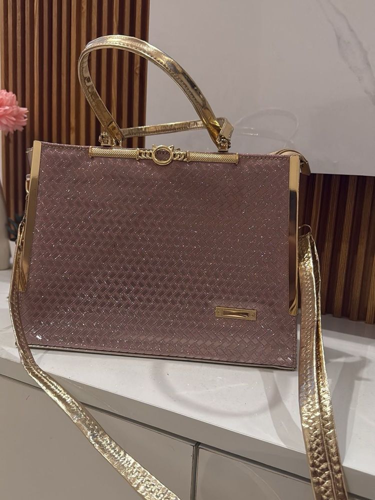 Elegant Pink &amp; Gold Clutch Handbag