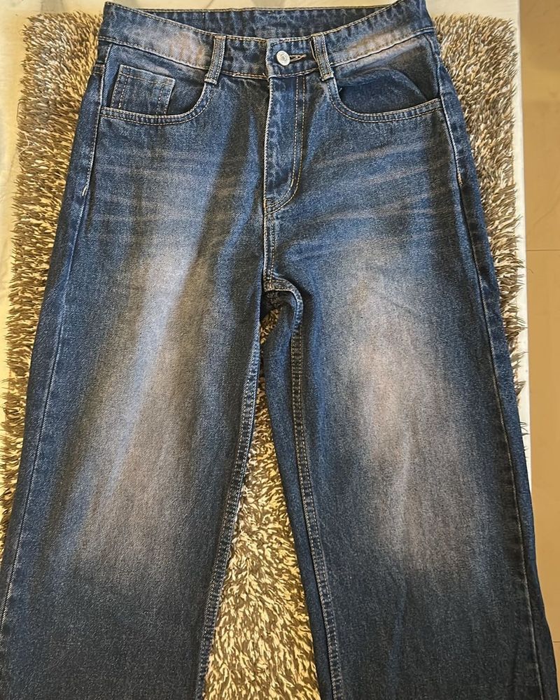 Wide Leg Blue Denim Jeans
