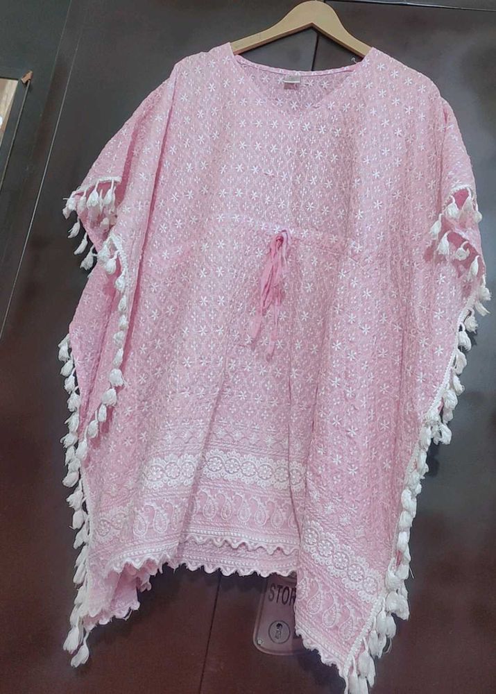 Light Pink Chikan Stuff Tunic For 38 Bust