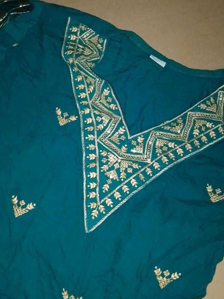 Teal Embroidered Kurta Set
