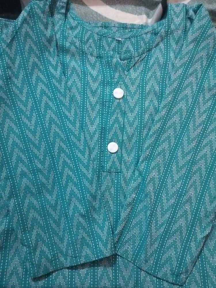 Teal &amp; White Printed Kurta