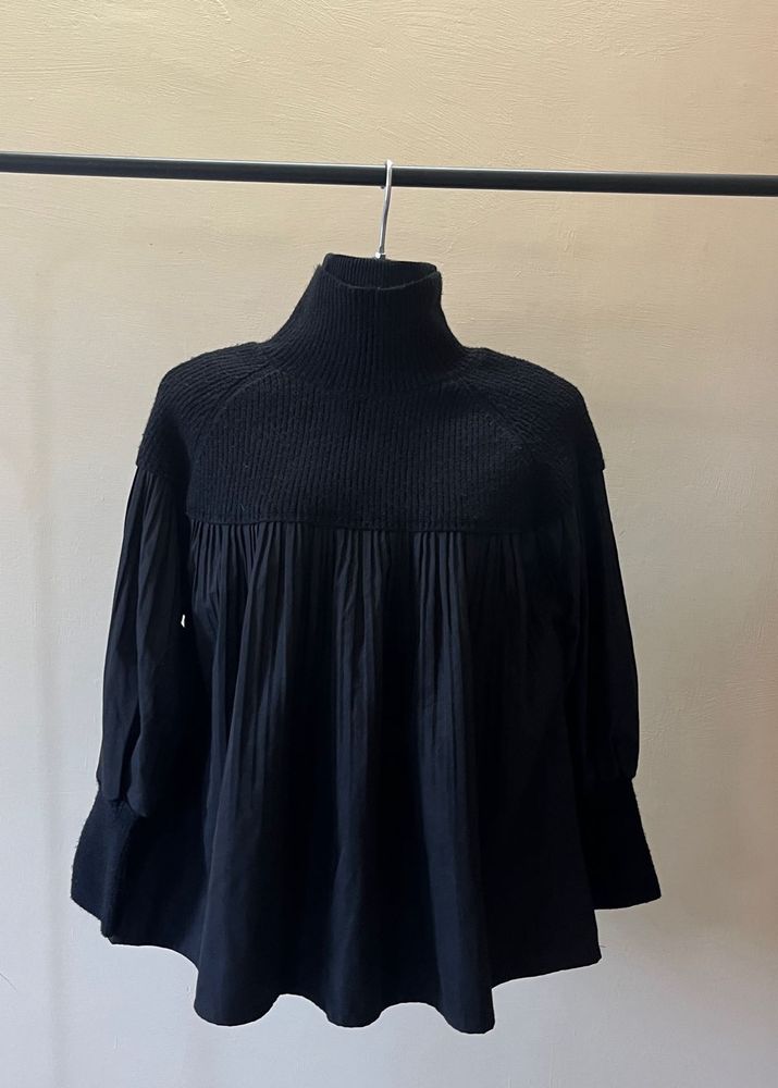 Elegant Black Funnel Neck Top