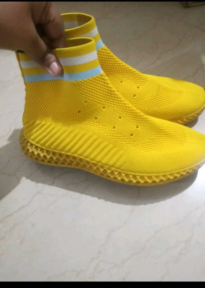 Bright Yellow Knit High-Top Sneakers
