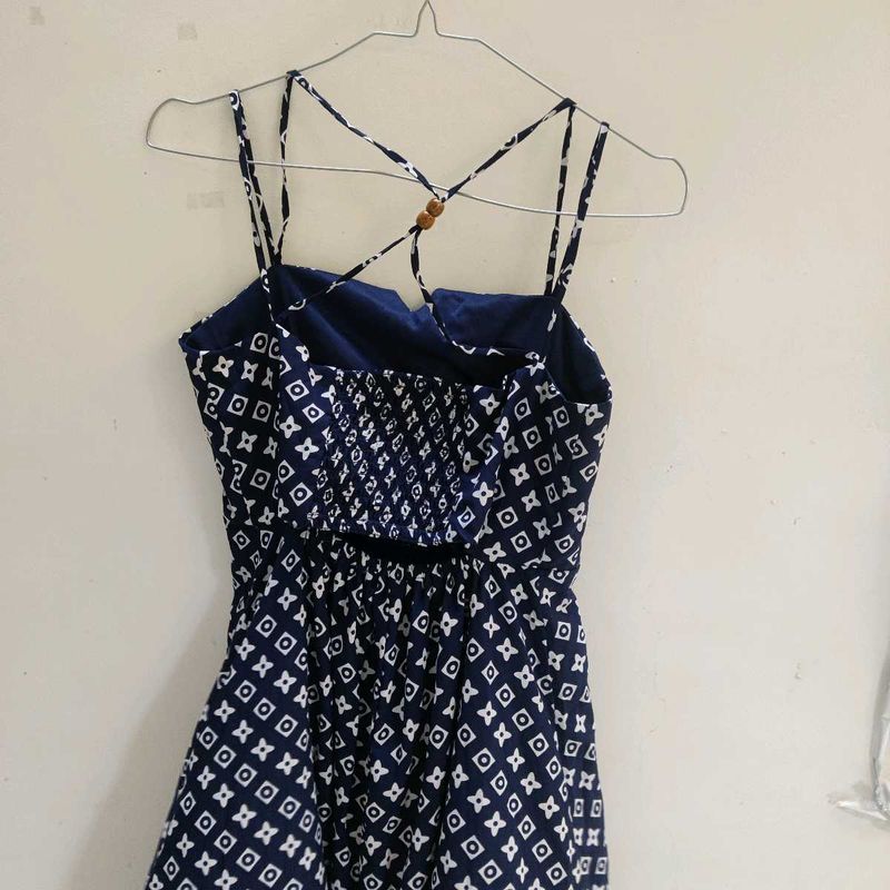 Navy Blue Printed Summer Dress