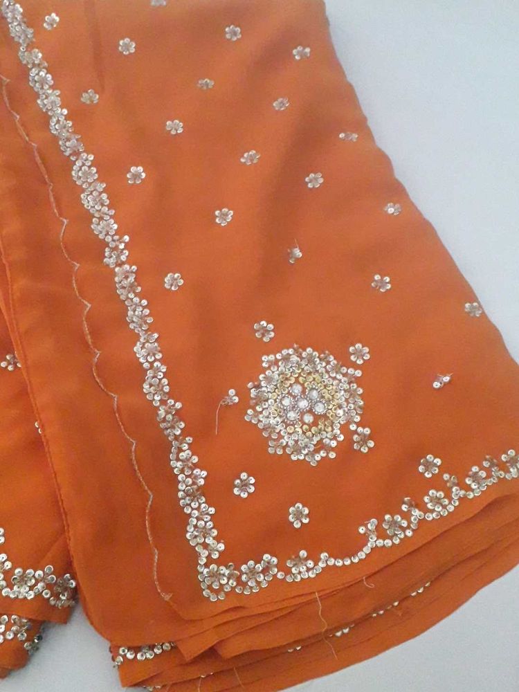 Elegant Orange Sequin Saree