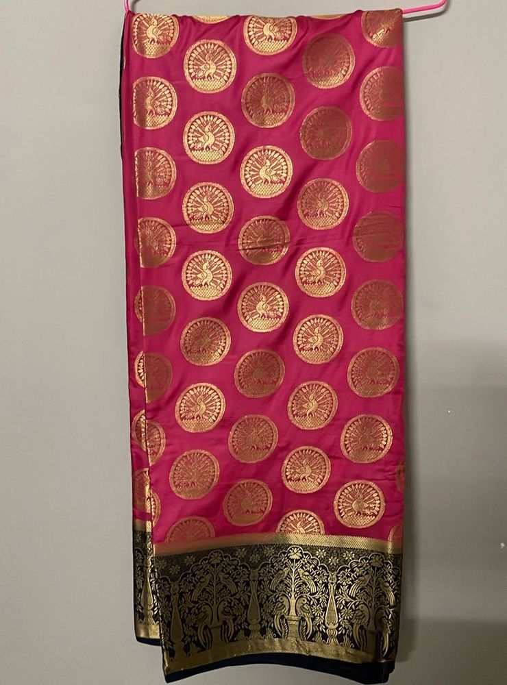 Pink &amp; Gold Peacock Saree