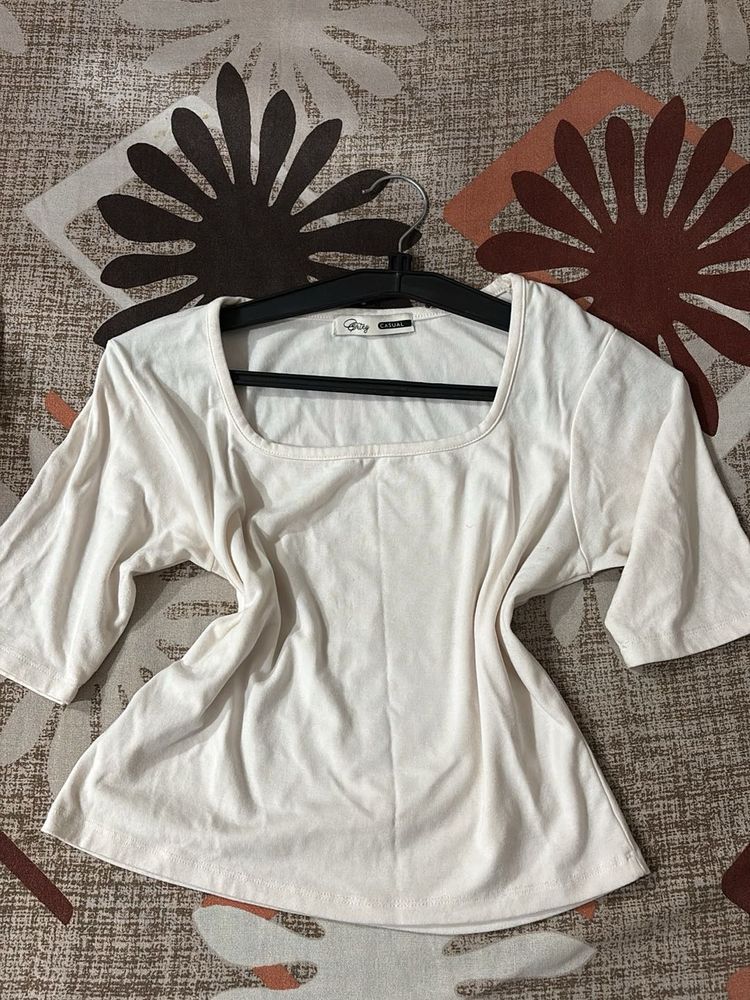 Cream Square Neck T-Shirt