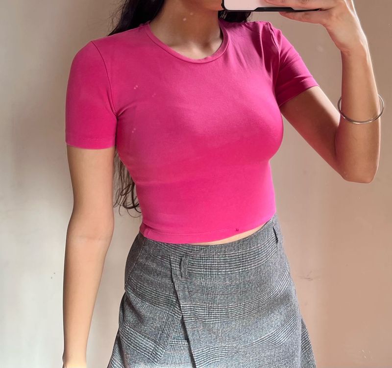 Hot Pink Cropped T-Shirt