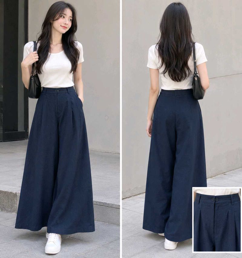 Navy Wide-Leg Palazzo Pants