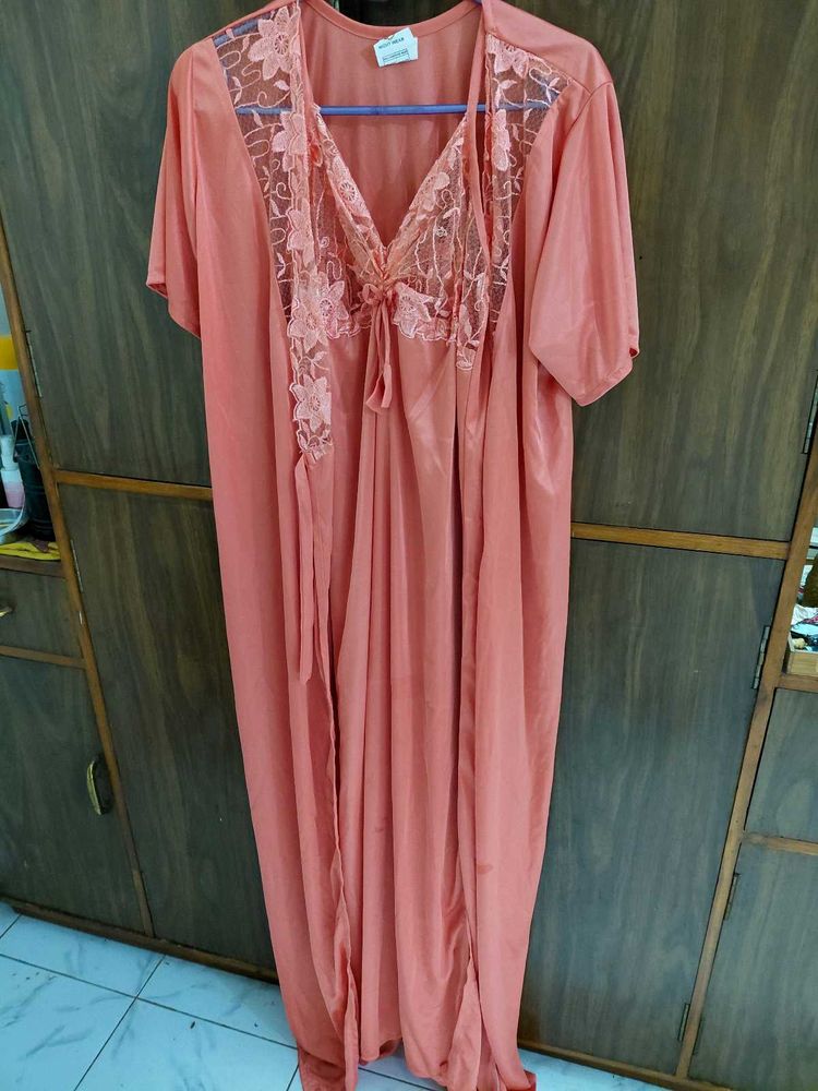 Elegant Lace Trim Nightgown and Robe Set