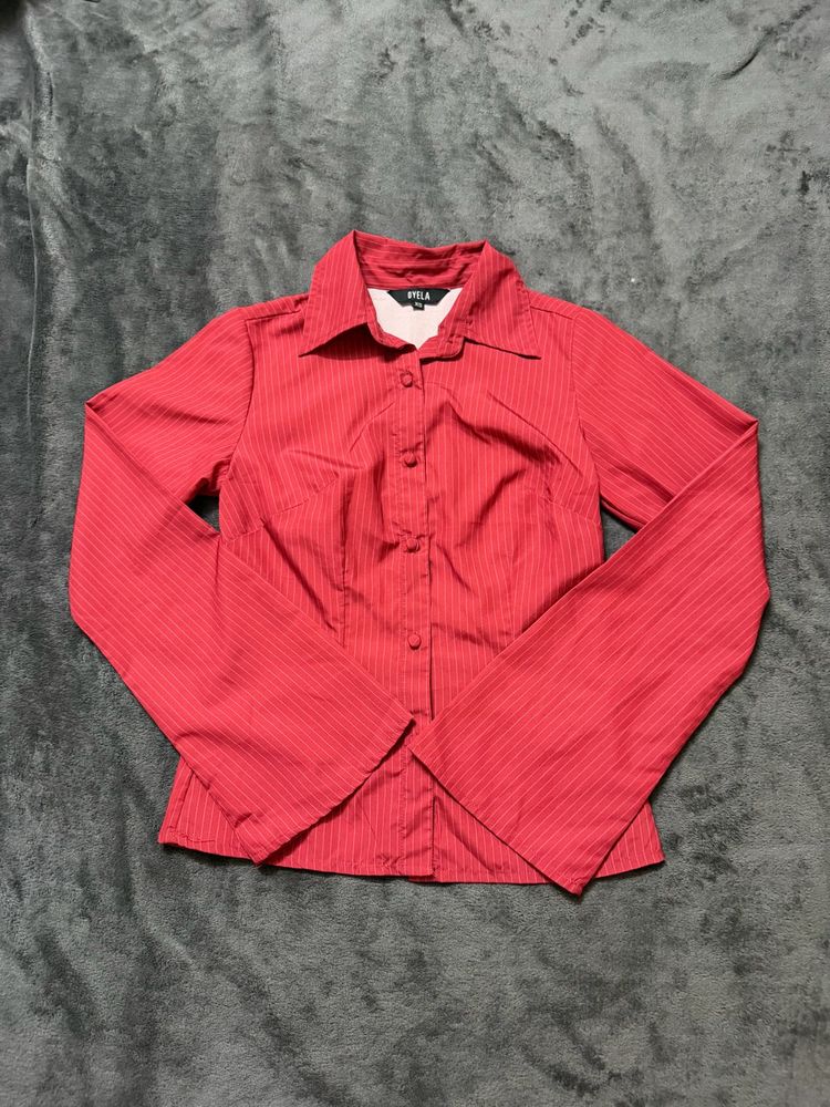 Chic Red Striped Button-Up Shirt