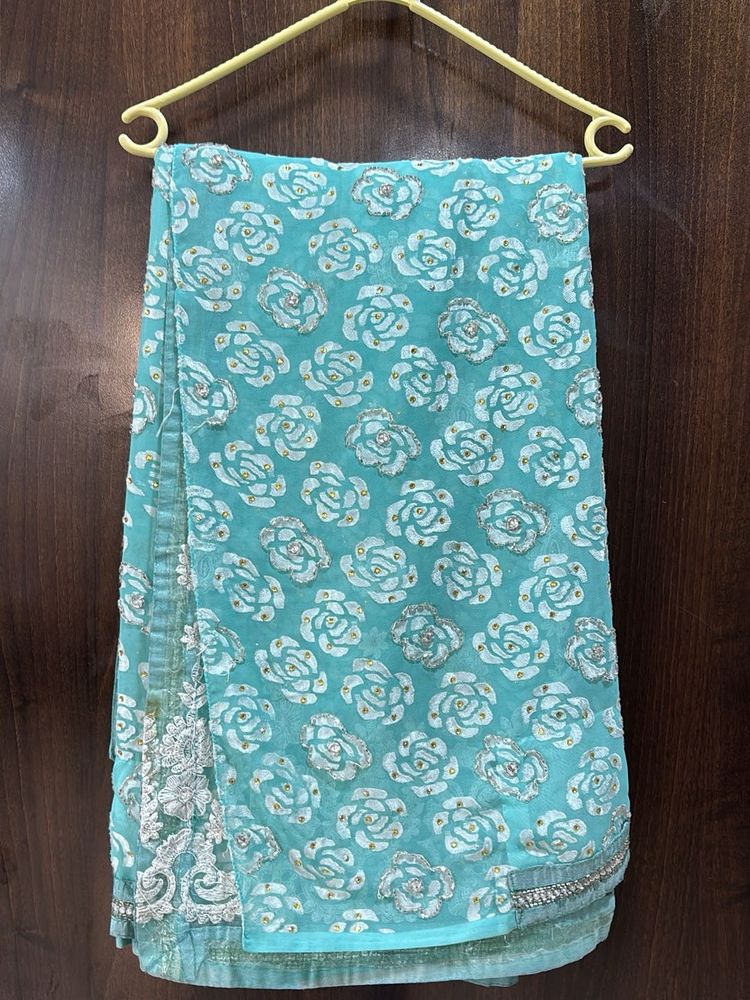 Turquoise Floral Saree