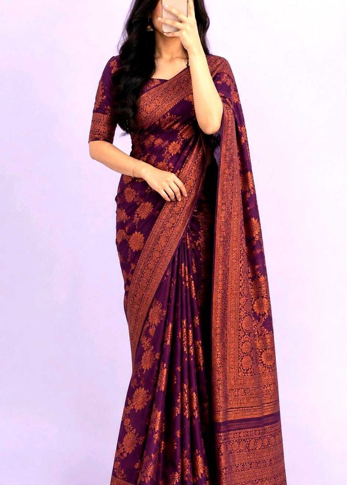 💜Purple Brocade Saree🤩