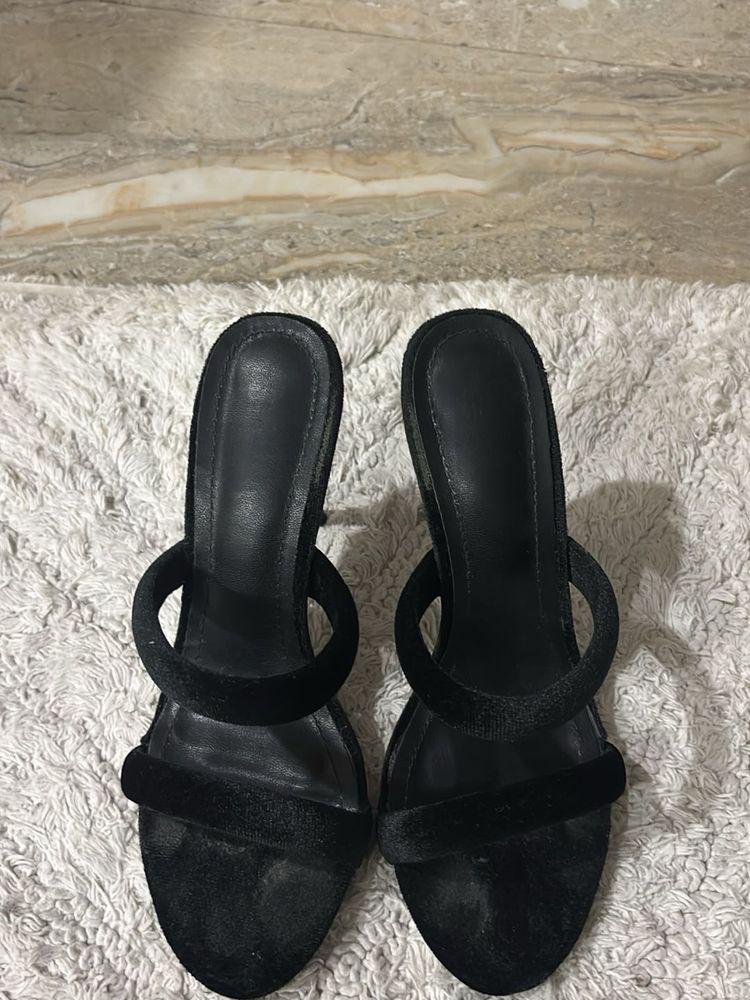 Black Velvet open Heels