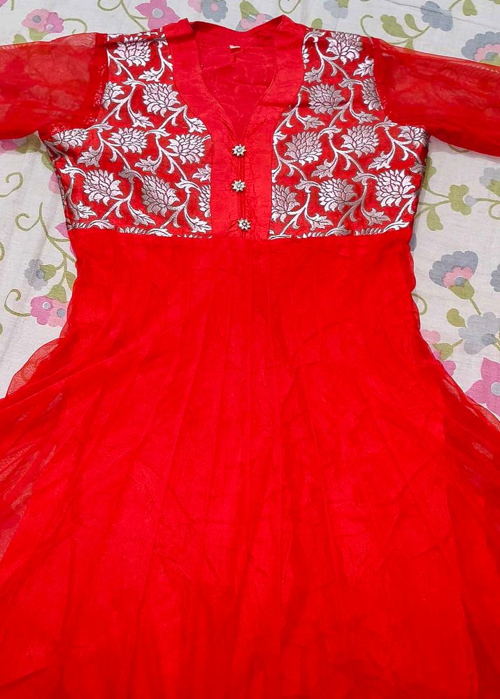 Stunning Red Embroidered Anarkali Suit