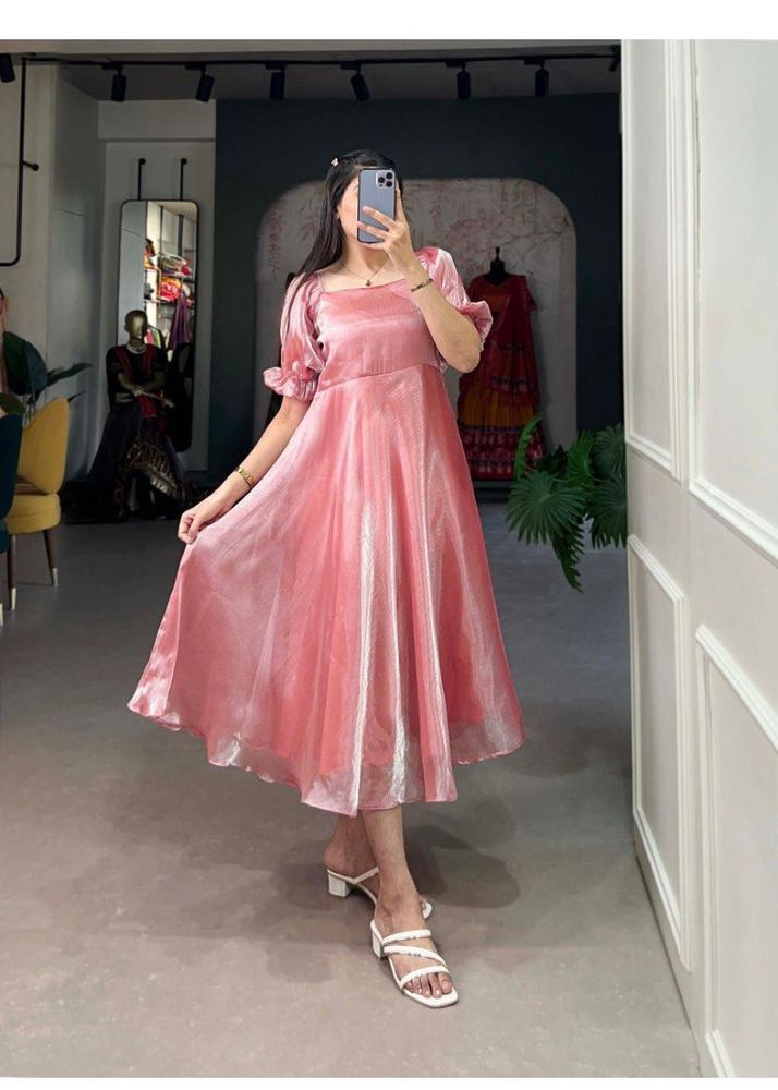 Elegant Pink Satin Midi Dress