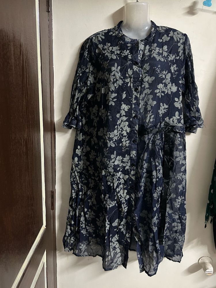 Navy Blue Floral Print Kurta