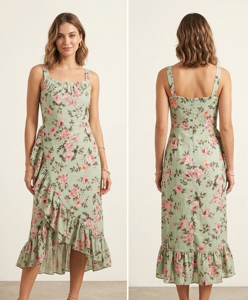 Floral Print Ruffle Midi Dress
