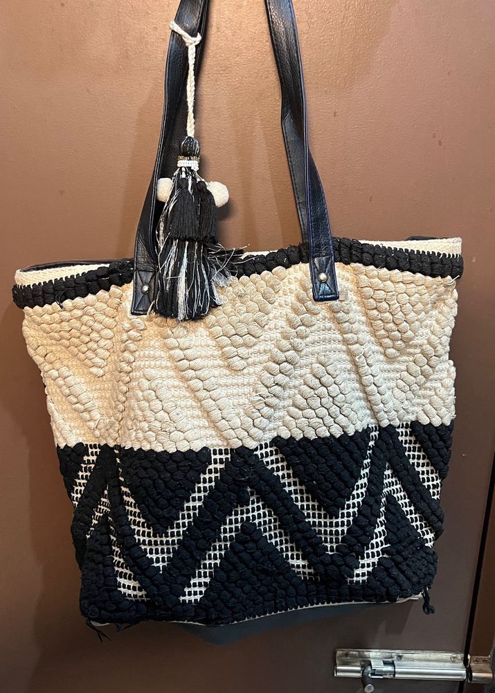 Boho Textured Tote Bag with Tassel