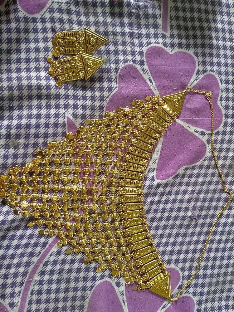 Gold-Plated Necklace and Earrings Set