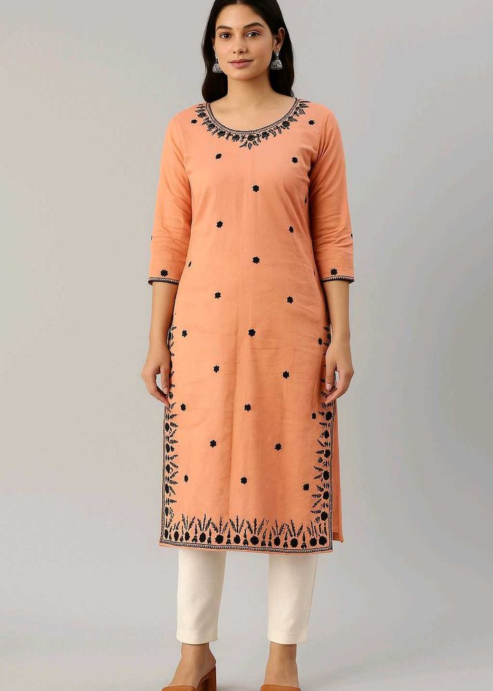 Peach Embroidered Kurti