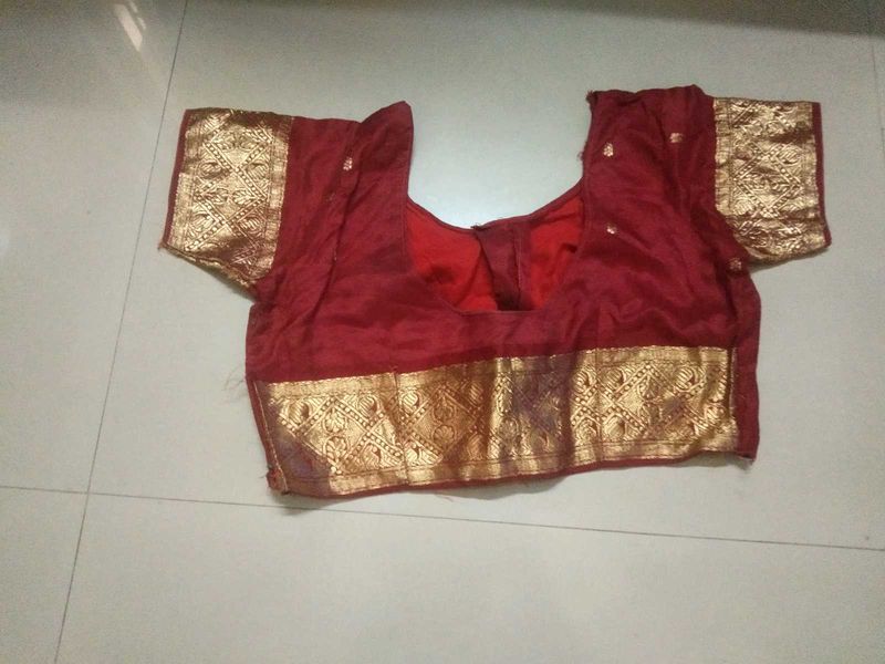 Maroon Silk Thick Heavy Border Blouse