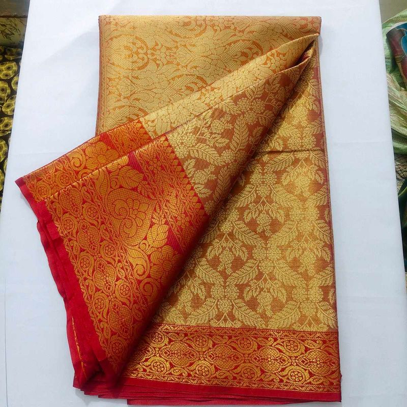Luxurious Golden &amp; Red Silk Saree