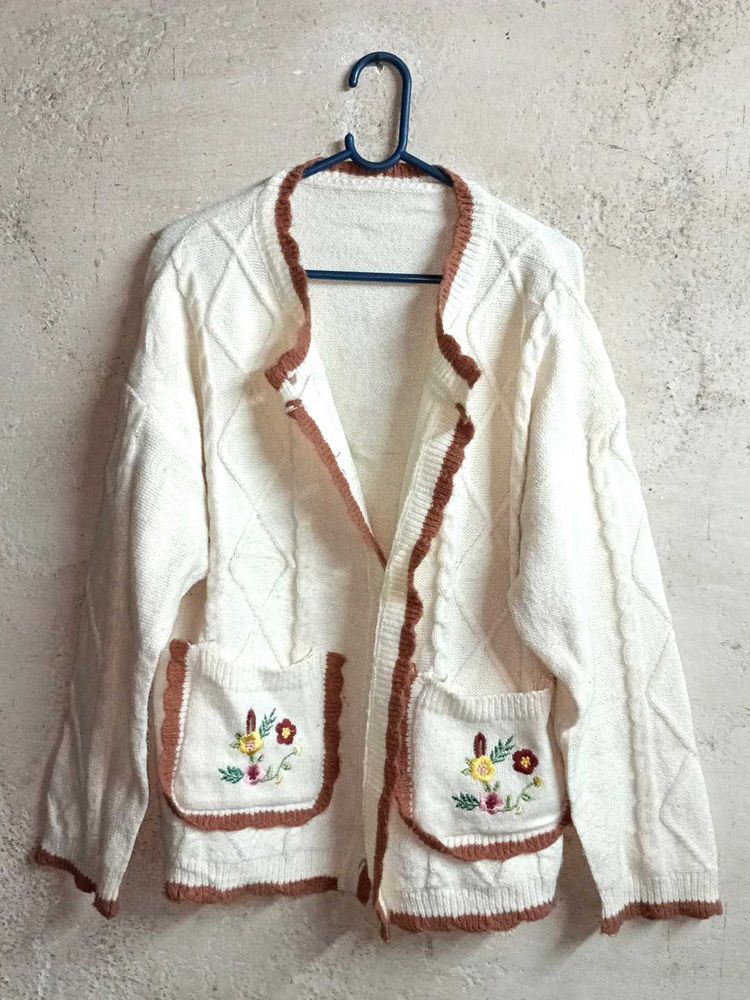 Charming Embroidered Cardigan Oversized