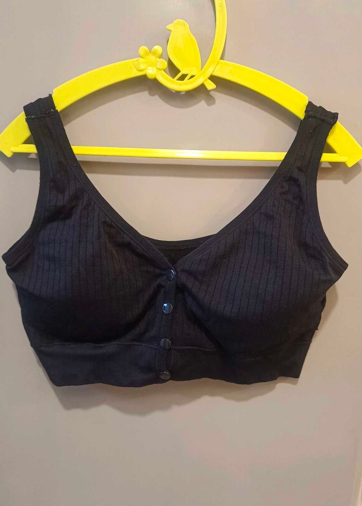 Comfortable Black Ribbed Front-open Bra