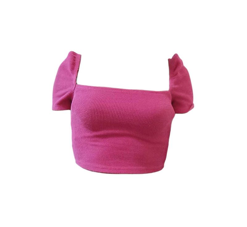 Hot Pink Square Neck Puff Sleeve Top